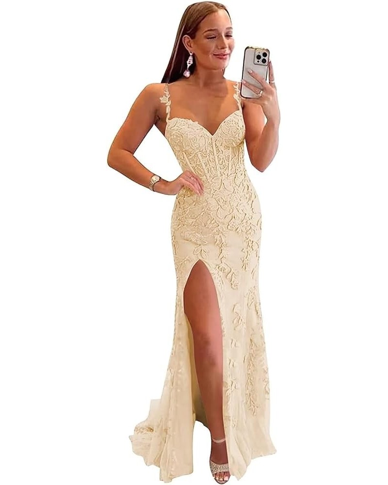 Mermaid Prom Dresses for Women Long Spaghetti Strap Formal Evening Gown Champagne $40.28 Dresses