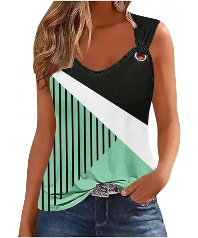 Geometric Tank Tops for Women Sleeveless Round Neck Top Knotted Summer Tops Casual Loose Fit Shirts 2024 Trendy Green-5 $3.37...