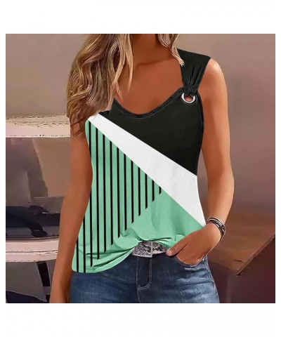 Geometric Tank Tops for Women Sleeveless Round Neck Top Knotted Summer Tops Casual Loose Fit Shirts 2024 Trendy Green-5 $3.37...