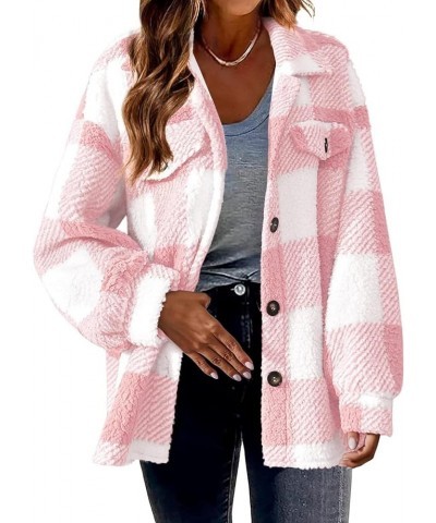 Jacket for Women Fashion Casual Fall Women's Plaid Button down Brushed Long Sleeve Pocket Jacket Queen Sweaters Tops 01-pink ...