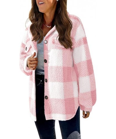 Jacket for Women Fashion Casual Fall Women's Plaid Button down Brushed Long Sleeve Pocket Jacket Queen Sweaters Tops 01-pink ...