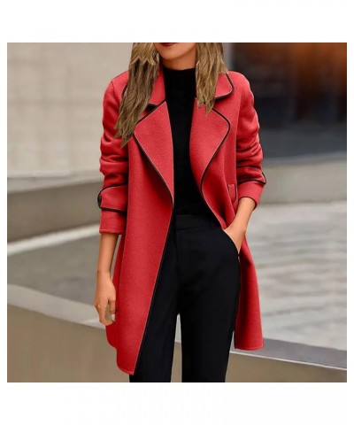 Women Trench Coats 2023 Lightweight Long Wool Pea Coats Fashion Lightweight Open Front Jacket Coat Outwear With Belt W03●●red...