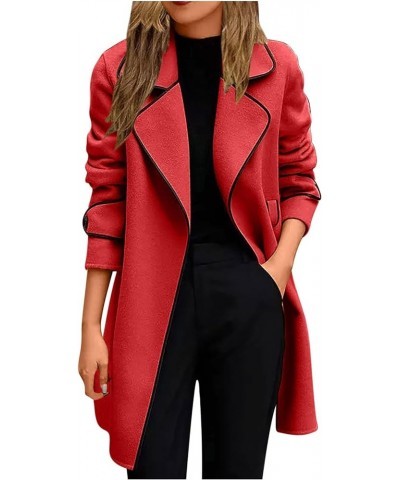 Women Trench Coats 2023 Lightweight Long Wool Pea Coats Fashion Lightweight Open Front Jacket Coat Outwear With Belt W03●●red...