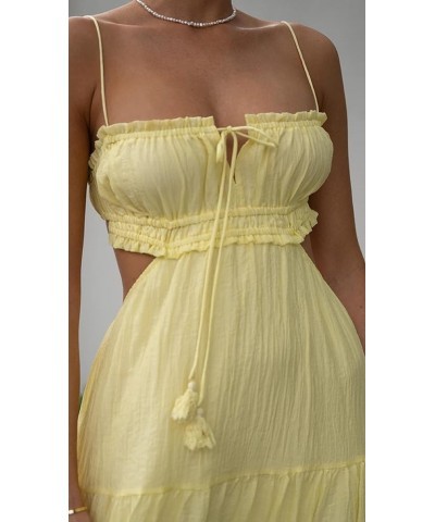 Women Spaghetti Strap Maxi Dress Y2k Backless Bodycon Long Dress Sexy Low Cut High Split Dress A-yellow $9.59 Dresses