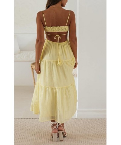 Women Spaghetti Strap Maxi Dress Y2k Backless Bodycon Long Dress Sexy Low Cut High Split Dress A-yellow $9.59 Dresses