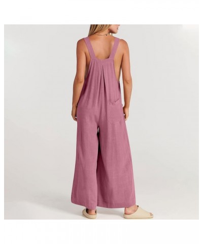 Summer Jumpsuits for Women Cotton Linen Sleeveless Adjustable Strap Button Jumpsuits Casual Loose Wide Leg Rompers E-pink $11...