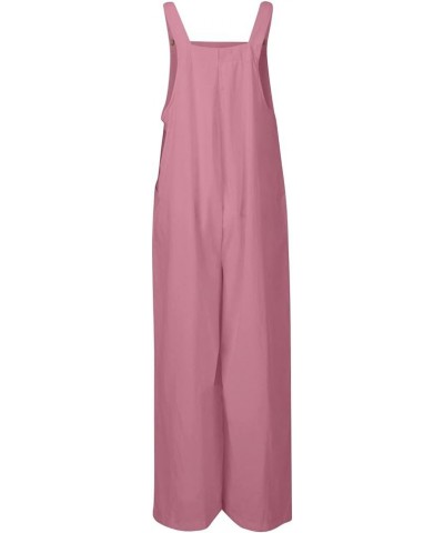 Summer Jumpsuits for Women Cotton Linen Sleeveless Adjustable Strap Button Jumpsuits Casual Loose Wide Leg Rompers E-pink $11...