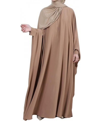 Women Muslim One-piece Loose Crewneck Long Dress One-size Overall Plus Thobe with Zipper Khaki $27.25 Dresses