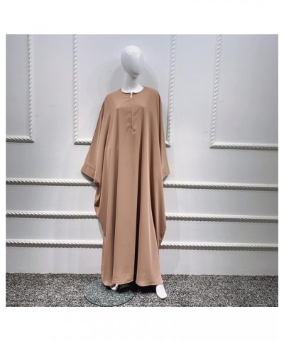 Women Muslim One-piece Loose Crewneck Long Dress One-size Overall Plus Thobe with Zipper Khaki $27.25 Dresses