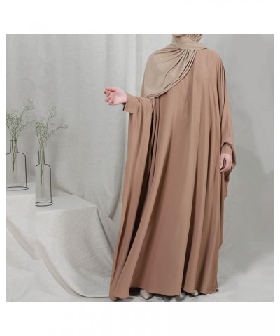 Women Muslim One-piece Loose Crewneck Long Dress One-size Overall Plus Thobe with Zipper Khaki $27.25 Dresses