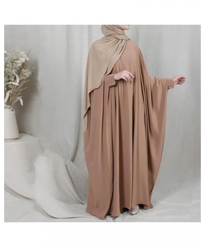 Women Muslim One-piece Loose Crewneck Long Dress One-size Overall Plus Thobe with Zipper Khaki $27.25 Dresses