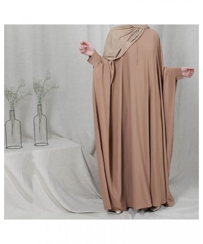 Women Muslim One-piece Loose Crewneck Long Dress One-size Overall Plus Thobe with Zipper Khaki $27.25 Dresses