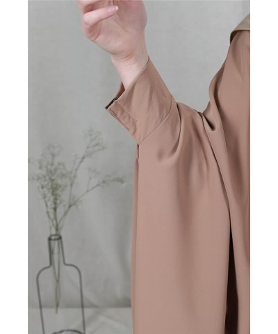 Women Muslim One-piece Loose Crewneck Long Dress One-size Overall Plus Thobe with Zipper Khaki $27.25 Dresses