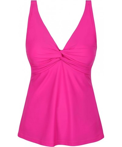 Women's Underwire Tankini Top Only Twist V Neck Swimsuits Flowy Loose Fit Bathing Suit Tops Hot Pink $16.80 Swimsuits