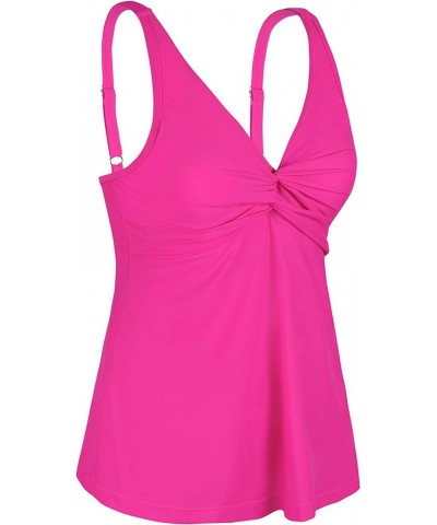 Women's Underwire Tankini Top Only Twist V Neck Swimsuits Flowy Loose Fit Bathing Suit Tops Hot Pink $16.80 Swimsuits