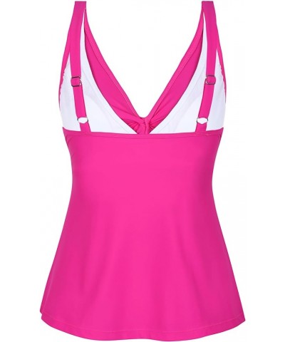 Women's Underwire Tankini Top Only Twist V Neck Swimsuits Flowy Loose Fit Bathing Suit Tops Hot Pink $16.80 Swimsuits