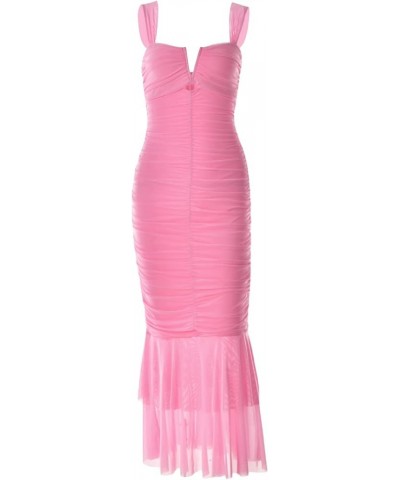 Sexy Sleeveless Bodycon Dress Y2K 3D Floral Ruffle Long Dress Summer Party Clubwear Dresses P-low Cut Pink Dress $9.60 Dresses