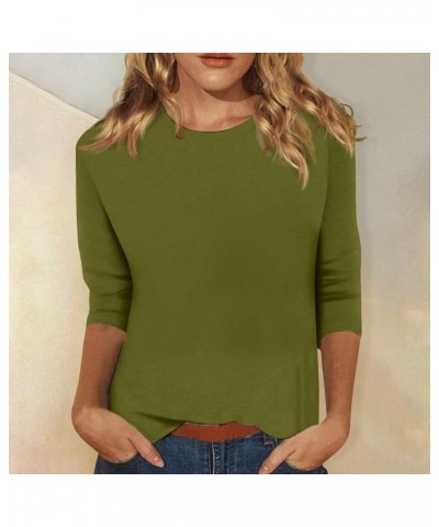 Womens Summer Tops 2023 3/4 Length Sleeve Casual Blouses Crewneck Solid Color Cute Tops Loose Fit Pullover 02-mint Green $7.2...