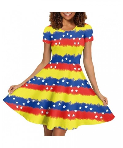 Women Summer Casual Colorful Splash Oil Paint Print Short Sleeve Midi Dresses S-4XL Venezuela Flag $14.55 Dresses