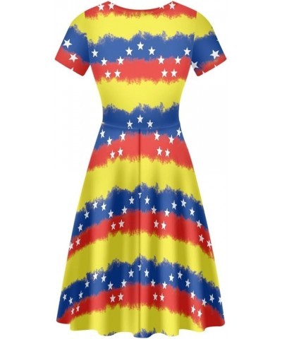 Women Summer Casual Colorful Splash Oil Paint Print Short Sleeve Midi Dresses S-4XL Venezuela Flag $14.55 Dresses