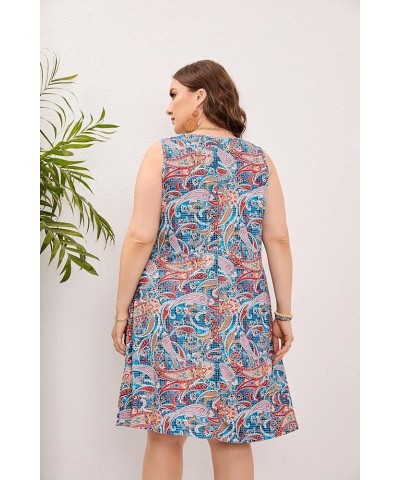 Women Plus Size V Neck Sleeveless Floral Print Pocket T Shirt Dresses Casual Midi Tank Dress Beach Cover up Sundress (XL-5X) ...