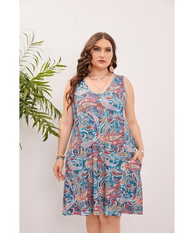 Women Plus Size V Neck Sleeveless Floral Print Pocket T Shirt Dresses Casual Midi Tank Dress Beach Cover up Sundress (XL-5X) ...