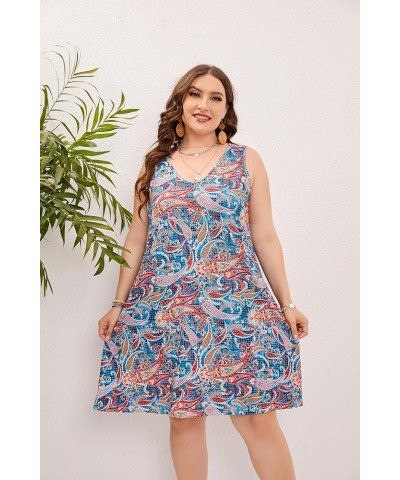 Women Plus Size V Neck Sleeveless Floral Print Pocket T Shirt Dresses Casual Midi Tank Dress Beach Cover up Sundress (XL-5X) ...