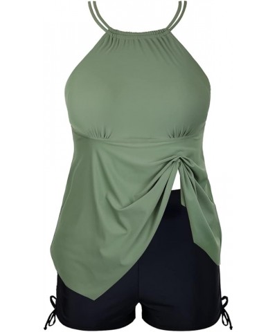 Plus Size Tankini Swimsuits for Women Flowy High Neck Bathing Suit Top with Shorts Cross Back 2 Piece Swimwear Army Green $18...