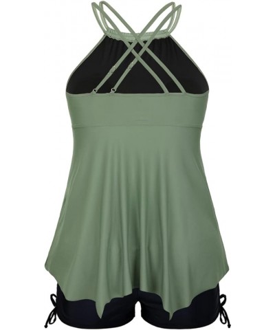 Plus Size Tankini Swimsuits for Women Flowy High Neck Bathing Suit Top with Shorts Cross Back 2 Piece Swimwear Army Green $18...