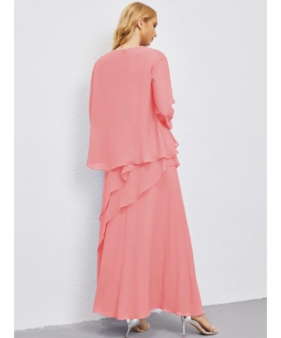 Formal Prom Gown Homecoming Dress Chiffon Long Mother of Bride Dresses Coral Pink $63.45 Dresses