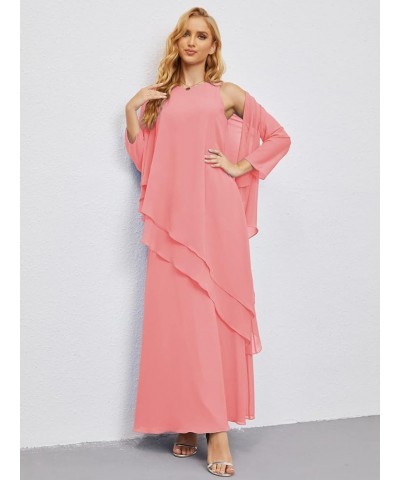 Formal Prom Gown Homecoming Dress Chiffon Long Mother of Bride Dresses Coral Pink $63.45 Dresses