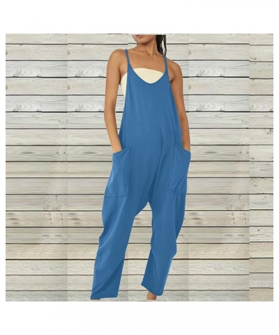 Jumpsuits for Women Casual Summer Sleeveless Rompers Loose Spaghetti Strap Overalls Jumpers with Pockets 2024 Dark Blue $8.62...