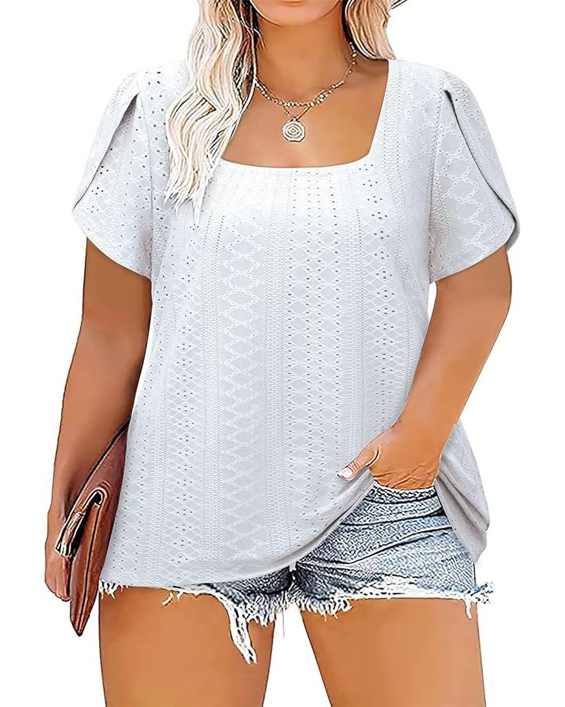 Women Short Sleeve Plus Size Tunics, Square Neck Tops Casual Loose Fit T Shirt Blouse Summer 2023 White-34 $12.40 Tops