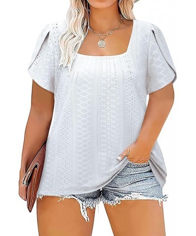 Women Short Sleeve Plus Size Tunics, Square Neck Tops Casual Loose Fit T Shirt Blouse Summer 2023 White-34 $12.40 Tops