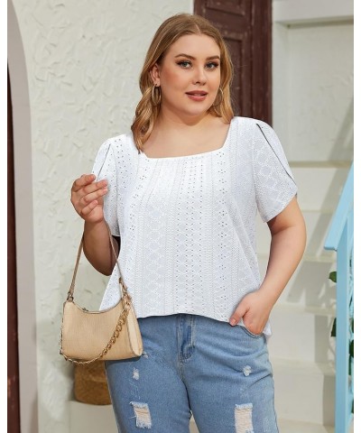 Women Short Sleeve Plus Size Tunics, Square Neck Tops Casual Loose Fit T Shirt Blouse Summer 2023 White-34 $12.40 Tops