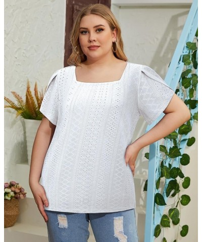 Women Short Sleeve Plus Size Tunics, Square Neck Tops Casual Loose Fit T Shirt Blouse Summer 2023 White-34 $12.40 Tops