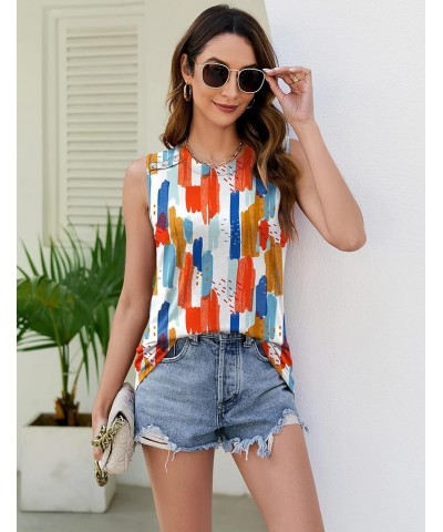 Women Casual Tank Tops Loose Fit Crew Neck Sleeveless Blouses Shirts Summer Flowy Tunic Button Design Colorful Print $11.25 T...