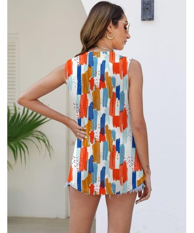 Women Casual Tank Tops Loose Fit Crew Neck Sleeveless Blouses Shirts Summer Flowy Tunic Button Design Colorful Print $11.25 T...