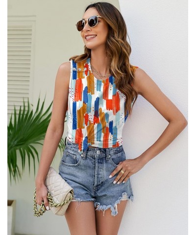 Women Casual Tank Tops Loose Fit Crew Neck Sleeveless Blouses Shirts Summer Flowy Tunic Button Design Colorful Print $11.25 T...