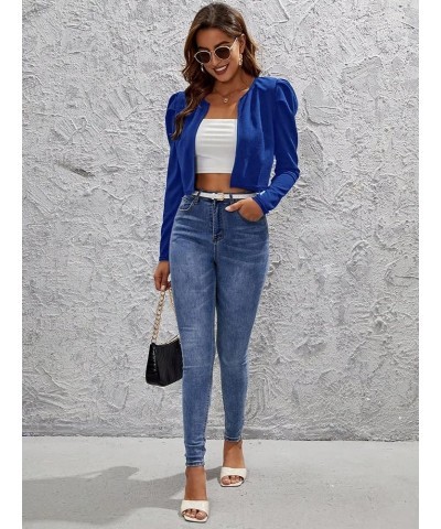 Women's Open Front Puff Long Sleeve Crop Blazer Jacket Lightweight Outerwear Plain Blue $11.28 Blazers