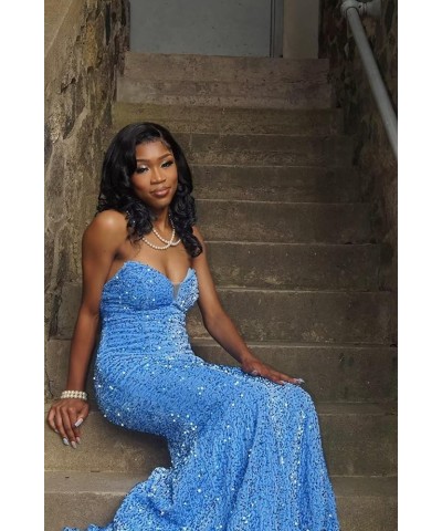 Sequin Prom Dresses 2024 Long Sparkly Mermaid Strapless V Neck Formal Evening Party Gowns Ruched Homecoming Dress Royal Blue ...