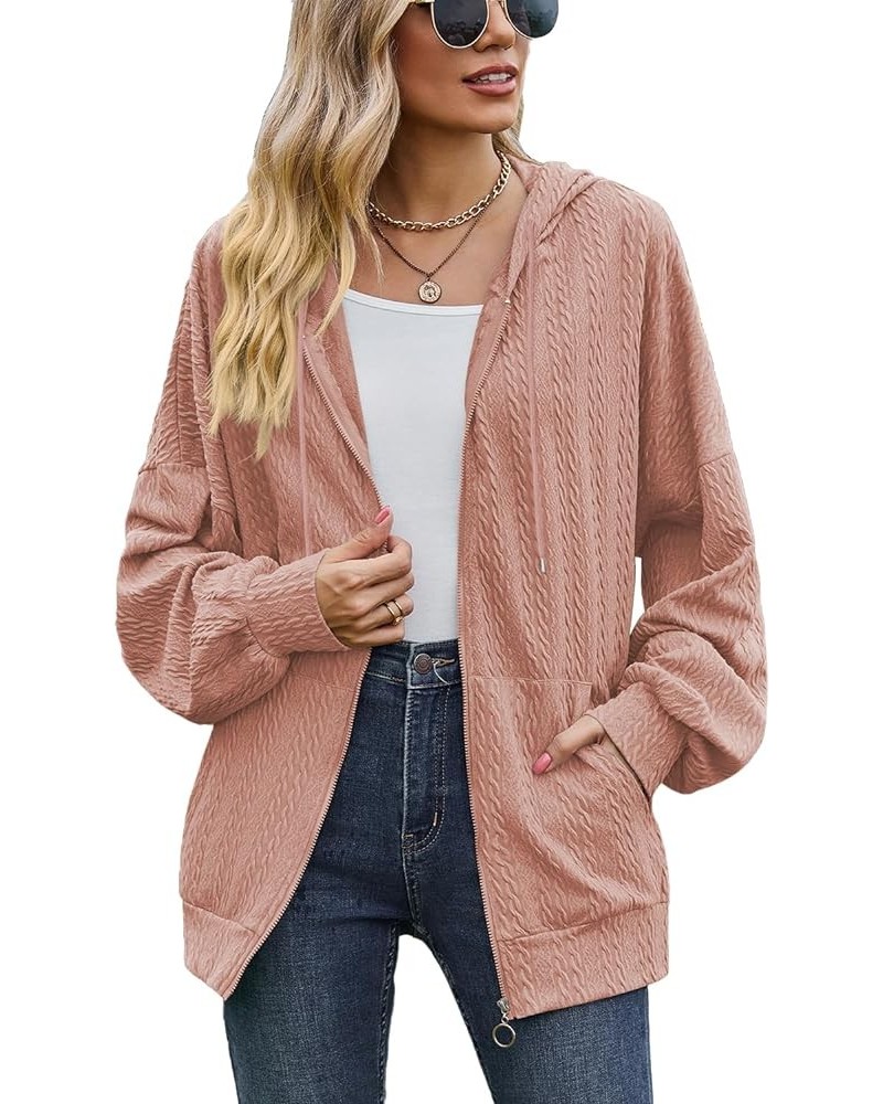 Womens Zip Up Hoodie Going Out Jacket Long Sleeve Lightweight Knit Zipper Sweatshirts Coats 2024 Spring Outerwear Pink $12.00...