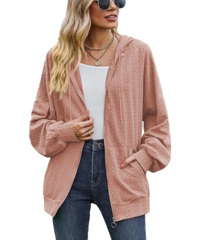 Womens Zip Up Hoodie Going Out Jacket Long Sleeve Lightweight Knit Zipper Sweatshirts Coats 2024 Spring Outerwear Pink $12.00...