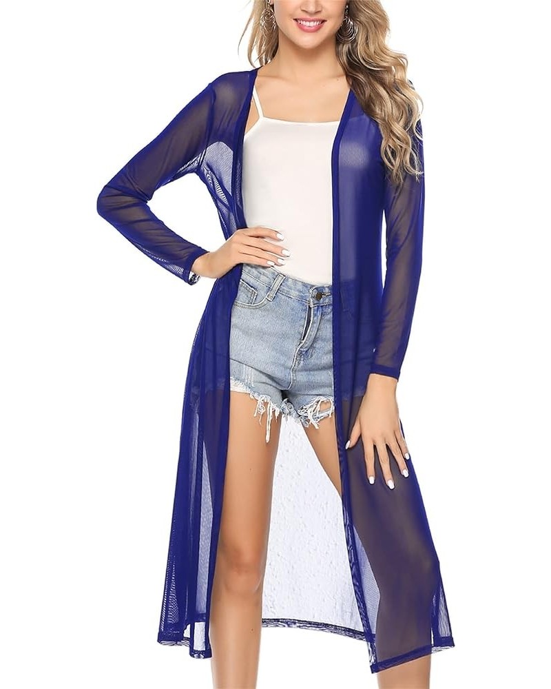 Long Summer Cardigan for Women Lightweight Open Front Tops Solid Duster Swimwear Beach Cover Up Royal Blue $12.76 Sweaters