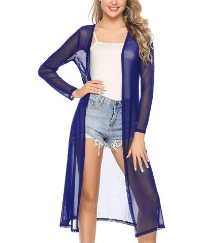 Long Summer Cardigan for Women Lightweight Open Front Tops Solid Duster Swimwear Beach Cover Up Royal Blue $12.76 Sweaters