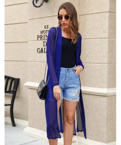 Long Summer Cardigan for Women Lightweight Open Front Tops Solid Duster Swimwear Beach Cover Up Royal Blue $12.76 Sweaters