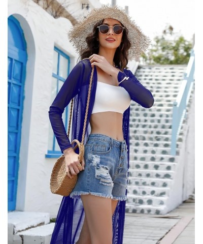 Long Summer Cardigan for Women Lightweight Open Front Tops Solid Duster Swimwear Beach Cover Up Royal Blue $12.76 Sweaters