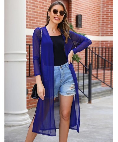 Long Summer Cardigan for Women Lightweight Open Front Tops Solid Duster Swimwear Beach Cover Up Royal Blue $12.76 Sweaters