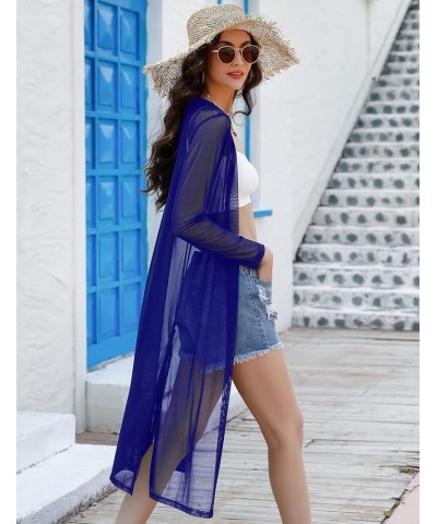 Long Summer Cardigan for Women Lightweight Open Front Tops Solid Duster Swimwear Beach Cover Up Royal Blue $12.76 Sweaters