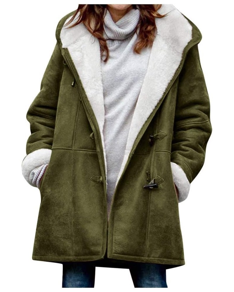 Women's 2023 Winter Warm Sherpa Lined Coat Fashion Plus Size Fleece Jackets Zip Up Hoodies Plush Sweatshirt Outwear D Army Gr...